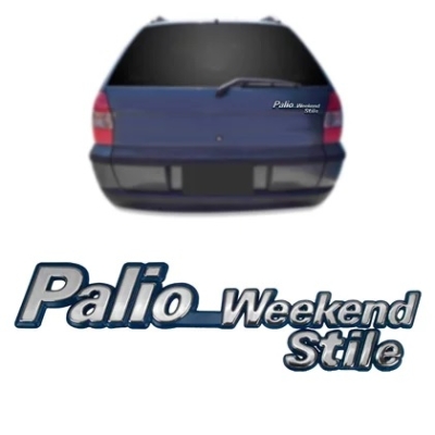 Emblema 'Palio Weekend Stile' - Fiat Palio Weekend 1995/2000 - Cromado / Fundo Azul