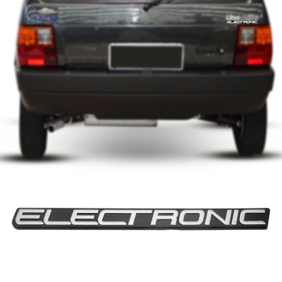 Emblema 'ELETRONIC' - Fiat Uno Eletronic 1993/1995 - Cinza / Fundo Preto