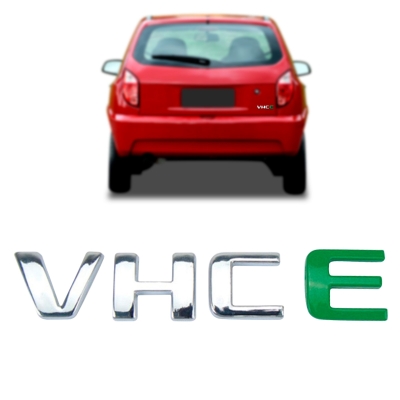 Emblema 'VHCE' - Chevrolet Celta 2001/2015 / Corsa Classic 2003/2016 - Cromado / 'E' Verde