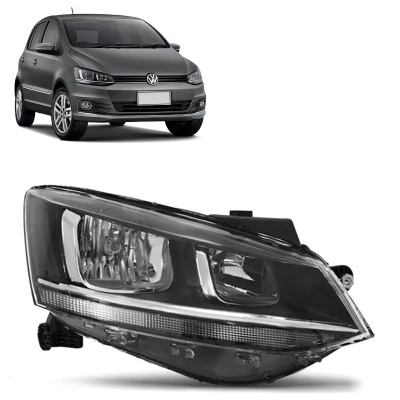 Farol Máscara Negra Foco Cromado | Vw Fox 2015/2020 - Lado Direito