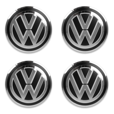 Emblema Gold Alumínio Para Calota Da Linha Volkswagen (51mm) Preto (Jogo Com 4 Peças).