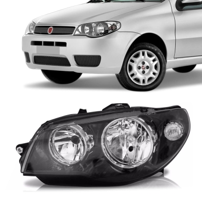Farol - Fiat Palio 2004/2016 / Weekend / Siena / Strada 2004/2012 - H7 e H7 / Foco Duplo / Máscara Negra / Canhão Metalizado / Lado Esquerdo
