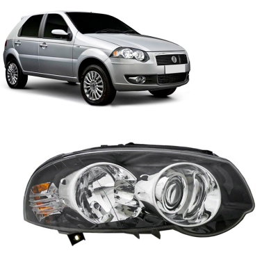 Farol - Fiat Palio / Siena / Weekend / Strada (Fase 3) 2009/2014 / Weekend (Fase 4) 2013/2020 / Strada Adventure 2015/2020 - H1 e H1 / Foco Duplo / Máscara Negra / Canhão Cromado / Lado Direito