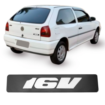 Emblema '16V' - Família Volkswagen 1995/1999 - Cinza Escovado / Fundo Preto