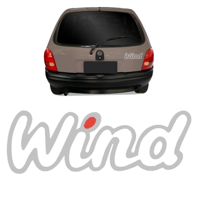 Emblema 'Wind' - Chevrolet Corsa Wind 1994/1996 - Transparente / Contorno Cinza / Pingo Vermelho / Adesivo