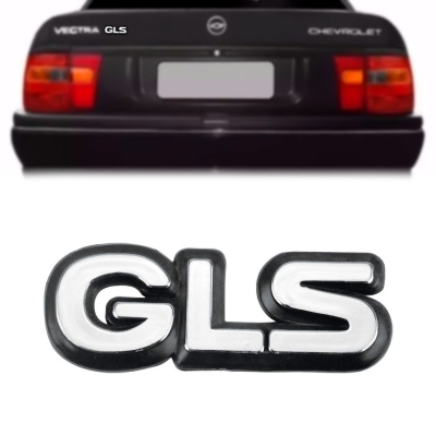 Emblema 'GLS' - Chevrolet Vectra 1994/1996 - Cromado / Fundo Preto