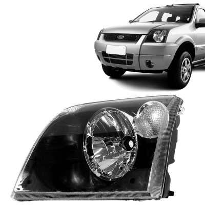 Farol Máscara Negra Com Pisca Cristal | Ford Ecosport 2003/2007 - Lado Esquerdo