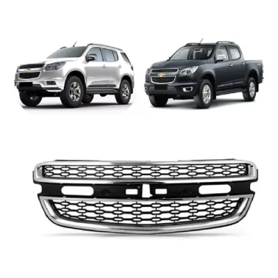 Grade Frontal Do Radiador - Chevrolet Trailblazer / S10 2013/2016 - Preta / Com Friso Cromado / Modelo Original / Superior e Inferior / Completa