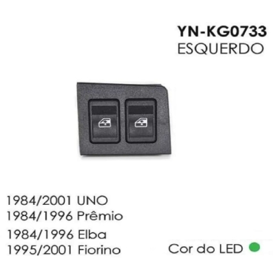 Interruptor Do Vidro Elétrico Duplo - Fiat Uno 1984/2001 | Prêmio / Elba 1984/1996 | Fiorino 1995/2001 - Com Led Verde.