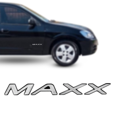 Emblema 'MAXX' - Chevrolet Corsa Maxx 2007/2011 / Prisma Maxx 2007/2012 - Prata / Contorno Preto / Resinado