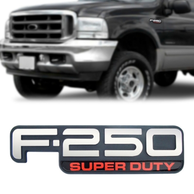 Emblema 'F250 SUPER DUTY' - Ford F250 Super Duty 1999/2000 - Plaqueta Cromada / Fundo Preto