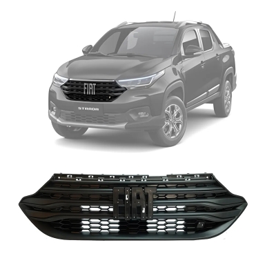 Grade Frontal Do Radiador - Fiat Strada Após 2021 - Preta / Com Friso Preto / Modelo Original