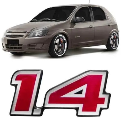 Emblema '1.4' - Chevrolet Celta 2004/2007 - Vermelho / Contorno Preto / Resinado