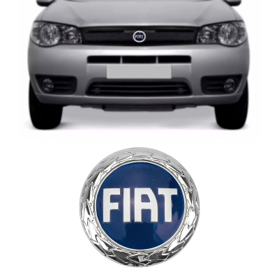 Emblema 'Logo Fiat' - Fiat Palio 2004/2008 / Uno Mille / Fiorino 2004/2013 - Cromado / Fundo Azul / Grade Do Radiador