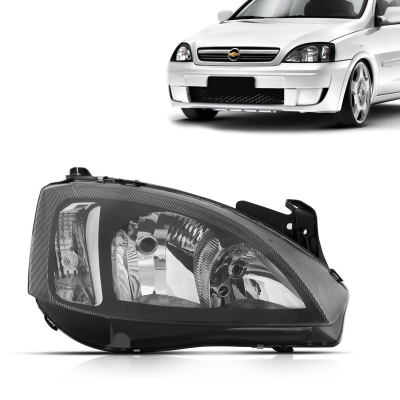 Farol - Chevrolet Corsa (Hatch e Sedan) 2005/2012 / Montana 2004/2010 - H1 e H7 / Foco Duplo / Máscara Negra / Lado Direito