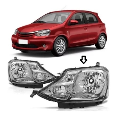 Farol Máscara Cromada Carcaça Preta | Toyota Etios 2013/2019 - Lado Esquerdo