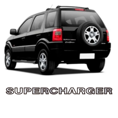 Emblema 'SUPERCHARGER' - Ford Fiesta / Ecosport 2003/2004 - Prata / Resinado