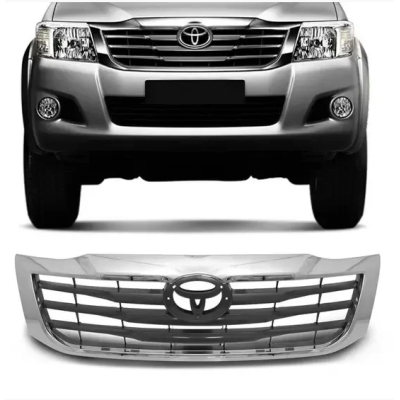 Grade Frontal Do Radiador - Toyota Hilux SRV 2012/2015 - Cinza / Moldura Cromada / Modelo Original