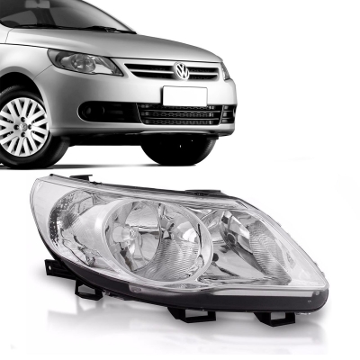 Farol - Volkswagen Saveiro / Voyage / Gol G5 2009/2013 - H1 e H7 / Foco Duplo / Máscara Cromada / Defletor / Lado Esquerdo