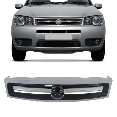 Grade Frontal Do Radiador - Fiat Palio Economy 2010/2014 - Preto / Modelo Original / Moldura Primer / Friso Cromado