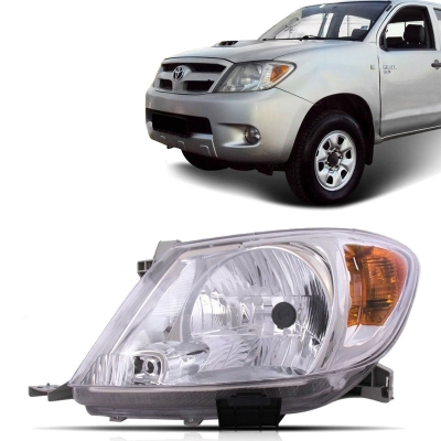 Farol H4 Máscara Cromada Pisca Ambar | Toyota Hilux 2005/2008 - Lado Esquerdo