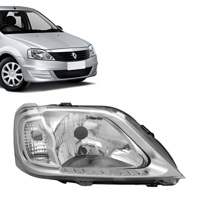 Farol Máscara Cromada | Renault Logan 2007/2010 - Lado Direito