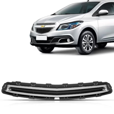 Grade Frontal Do Radiador - Chevrolet Onix / Prisma 2013/2016 - Preta / Com Friso Cromado / Superior / Modelo Original