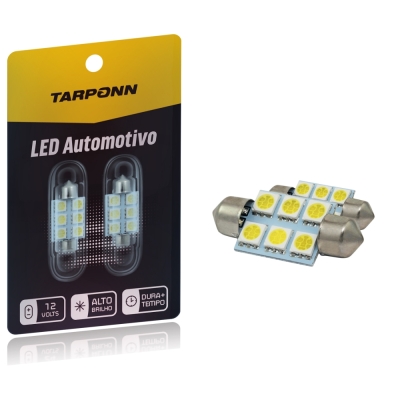 Lâmpada Led Torpedo Branco 12v (Modelo Sj-5050-6smd - 36mm | 5025) 6 Leds.