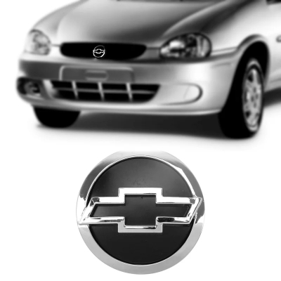 Emblema 'Logo Chevrolet' - Chevrolet Corsa Classic 2003/2016 - Cromado / Fundo Preto / Grade Do Radiador