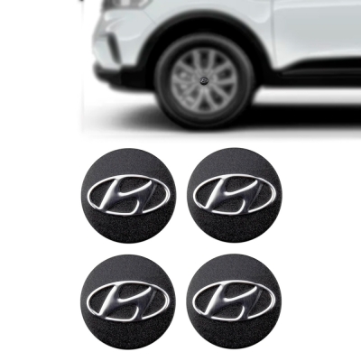 Emblema Gold Alumínio Para Calota Da Linha Hyundai (51mm) Preto (Jogo Com 4 Peças).