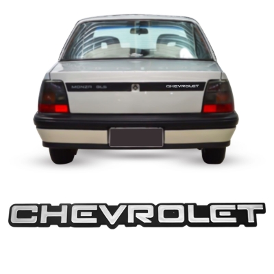 Emblema 'CHEVROLET' - Chevrolet Kadett / Monza / Opala 1991/1996 - Cinza / Fundo Preto