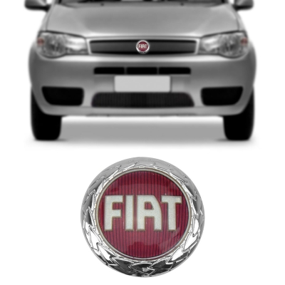 Emblema 'Logo Fiat' - Fiat Marea / Brava 2000/2007 / Palio / Siena 2001/2004 - Cromado / Fundo Vermelho / Grade Do Radiador