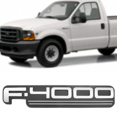 Emblema 'F-4000' - Chevrolet F4000 1999/2000 - Cromado / Fundo Preto