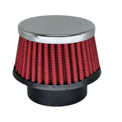 Filtro De Ar Com Base Esportiva - Vw Fusca (Vermelho Com Cromado) | Carburador Custom (Com Base Redonda) Filtro De 52mm.