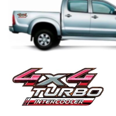 Emblema '4x4 TURBO INTERCOOLER' - Toyota Hilux 2009/2018 - Vermelho / Prata