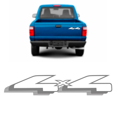 Emblema '4x4' - Ford Ranger 1998/2004 - Prata / Adesivo