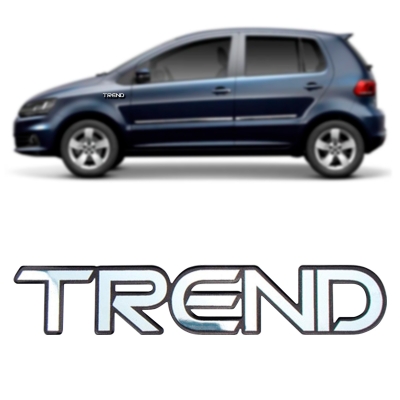 Emblema 'TREND' - Volkswagen Fox 2003/2009 / Gol / Parati / Saveiro 2006/2014 (G4) - Cinza / Contorno Preto / Lateral