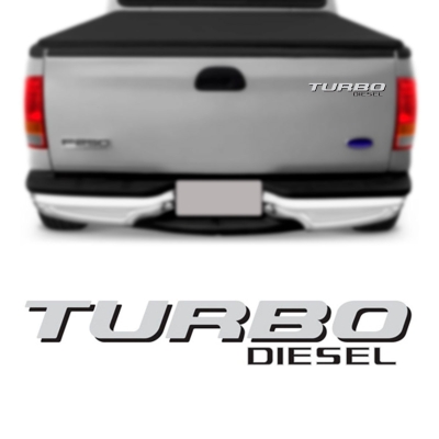 Emblema 'TURBO DIESEL' - Ford F250 1998/2003 - Prata / Preto / Adesivo