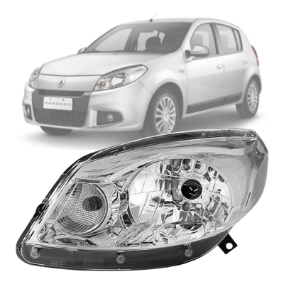 Farol Máscara Cromada | Renault Sandero 2012/2014 - Lado Esquerdo (Motorista)