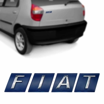 Emblema 'Logo Fiat' - Fiat Palio / Siena / Uno / Strada / Brava / Marea 2001/2006 - Cromado / Fundo Azul / Recortado / Porta Malas