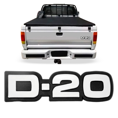 Emblema 'D-20' - Chevrolet D20 1983/1996 - Cromado / Fundo Preto