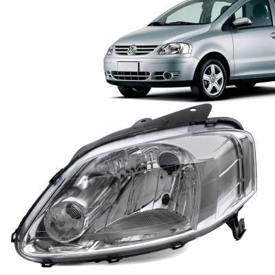 Farol - Volkswagen Fox 2003/2010 / Crossfox e Spacefox 2005/2010 - H4 / Máscara Cromada / Lado Esquerdo