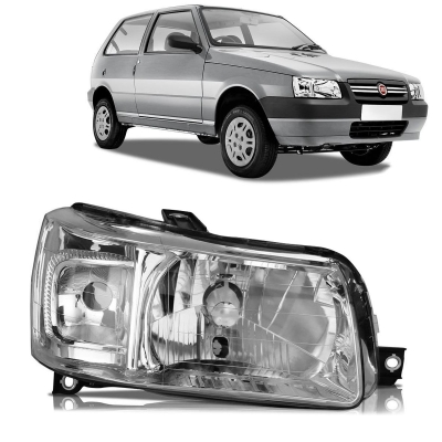 Farol - Fiat Uno / Fiorino 2004/2013 - H4 / Máscara Metalizada / Lado Direito