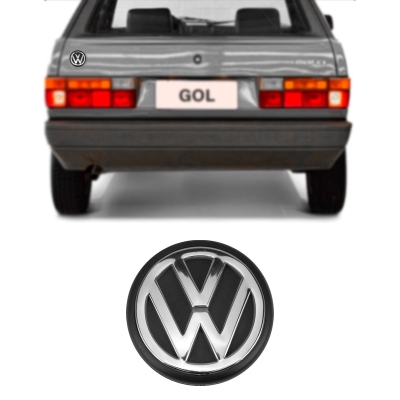 Emblema 'Logo Volkswagen' - Volkswagen Gol / Parati 1991/1995 - Cromado / Fundo Preto / Porta Malas