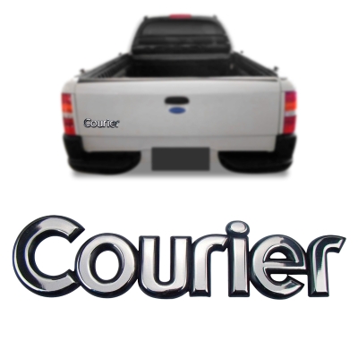 Emblema 'Courier' - Ford Courier 1997/2013 - Cromado / Fundo Preto