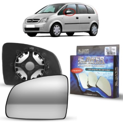 Lente Do Retrovisor Com Base Meriva 2003 A 2012 Metalizado Plano Lado Esquerdo
