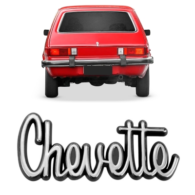 Emblema 'Chevette' - Chevrolet Chevette 1974/1980 - Cinza / Fundo Preto / Manuscrito