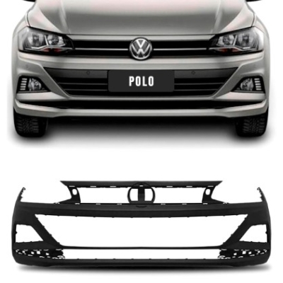 Parachoque Envolvente Dianteiro VW Polo, Virtus / Preto Liso Com Furo Para Auxiliar - 2018/2022