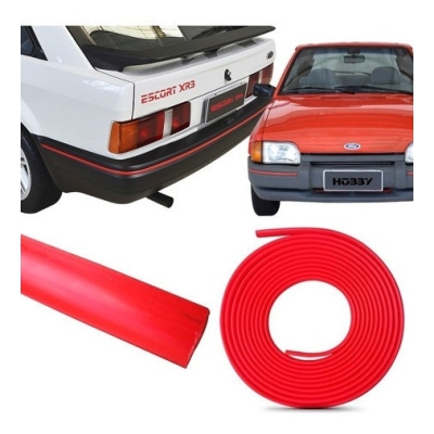 Aplique Decorativo (Filete Lateral) - Ford Escort 1983/1989 - Vermelho / Rolo Com 10 Metros / Adesivo