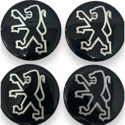 Emblema Peugeot Centro Roda Preto 51mm Jogo 4 Peças